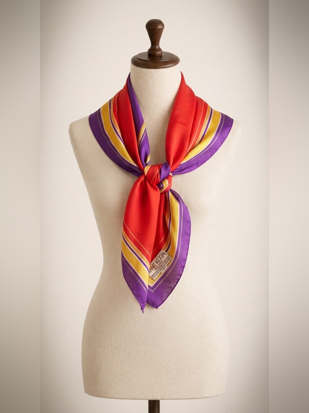 Vintage Anne Klein Silk Scarf | Red & Purple Geometric Striped Neck Scarf